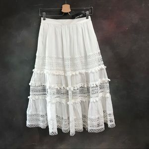 Ever New Melbourne Midi Skirt Lace Pom Crochet